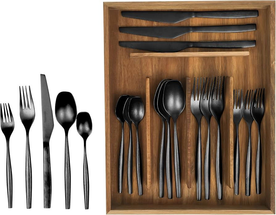 Bloomhouse - Two Time Oprah's Favorite Things Winner - 20 Piece Stone Washed Black Flatware 18/10... | Amazon (US)