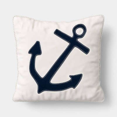 Square Anchor Toss Indoor Throw Pillow Ivory/Blue - Room Essentials™ | Target