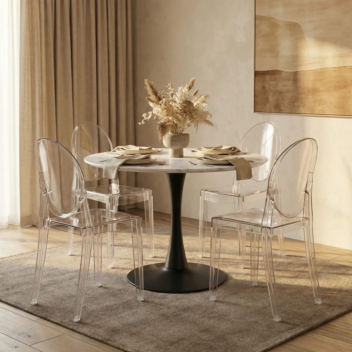 Brayan Clear Acrylic Ghost Chair \u2013 Modern Round Back Dining Chair & Vanity Accent Seat \u201... | Wayfair North America