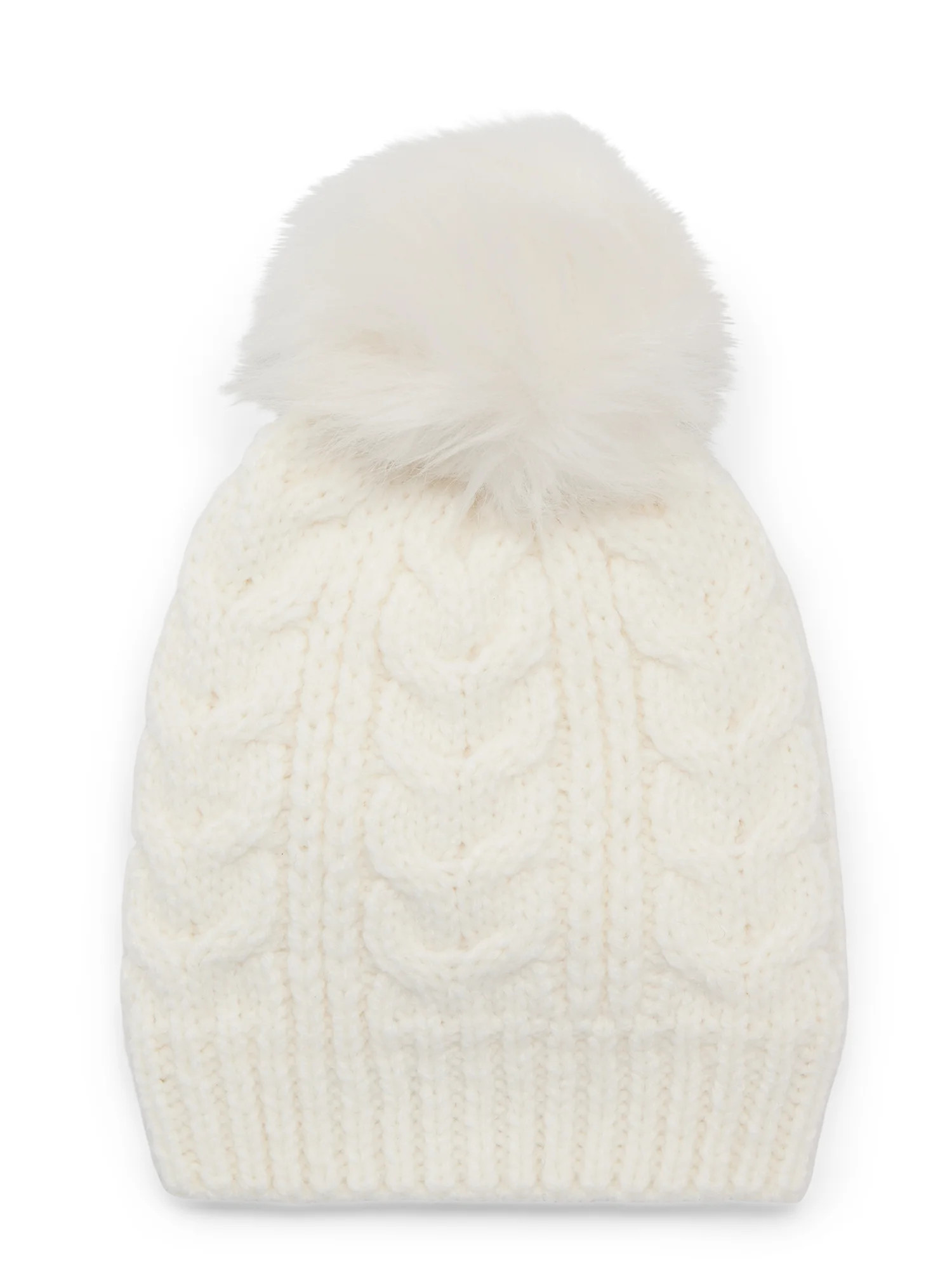 Time and Tru Women's Cable Pom Beanie, One Size Fits Most, Winter White | Walmart (US)
