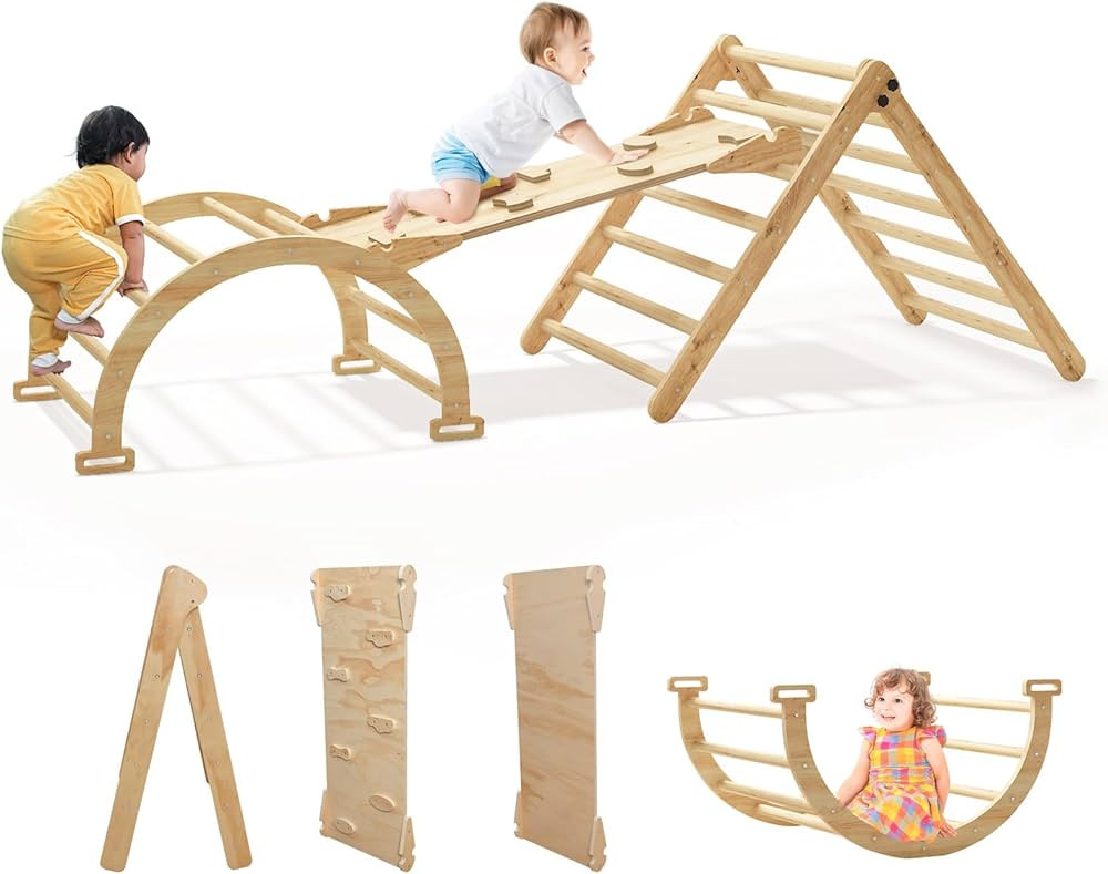 Pikler Triangle Set 5 in 1, Toddlers Climbing Toys Indoor, Foldable Montessori Climbing Set with ... | Amazon (US)