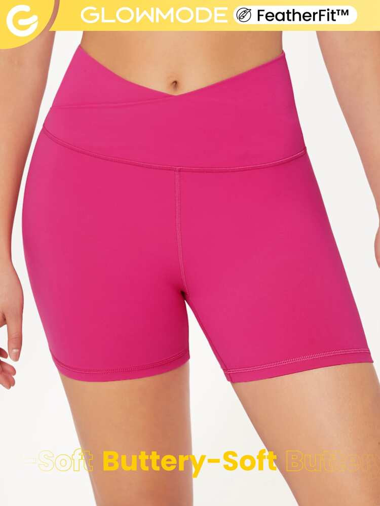 GLOWMODE FeatherFit™ Crossover Cutie 4.3" Biker Shorts | SHEIN