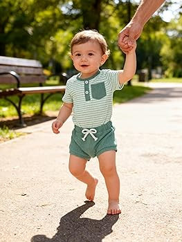 Coco&RARA Baby Boy Clothes Striped Short Sleeve Romper With Pocket Buttons Shorts Set Newborn 3 6... | Amazon (US)