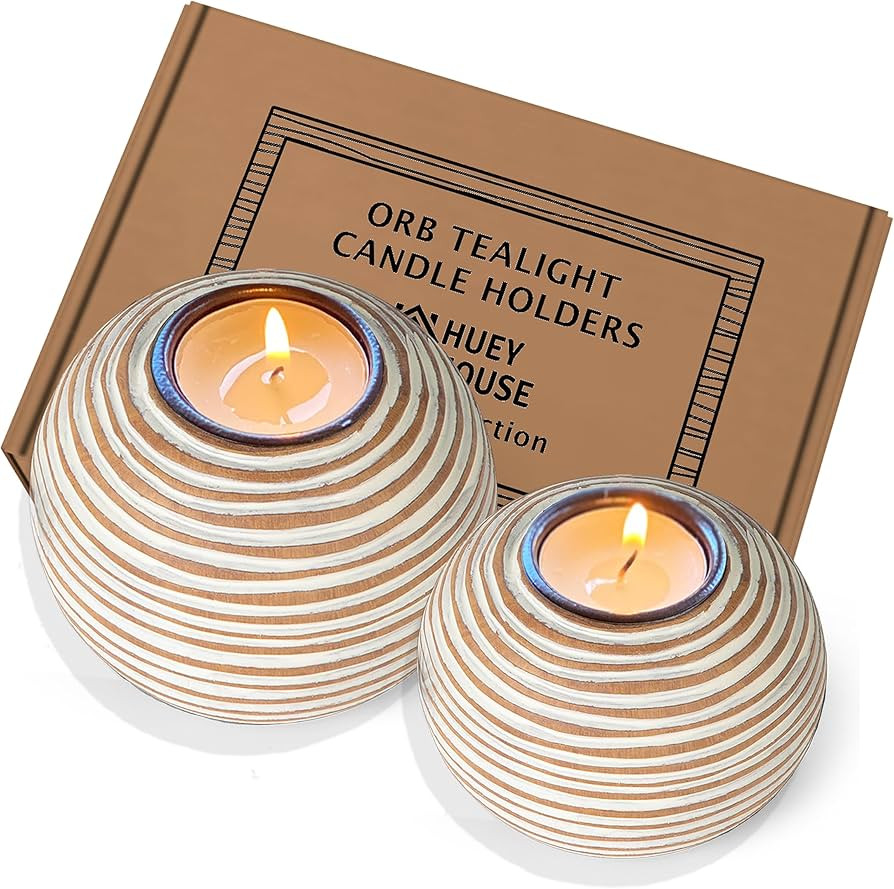 Tuva Orb Candle Holders (Gift Boxed Set of 2), Table Centerpieces for Dining or Living Room, Spa,... | Amazon (US)
