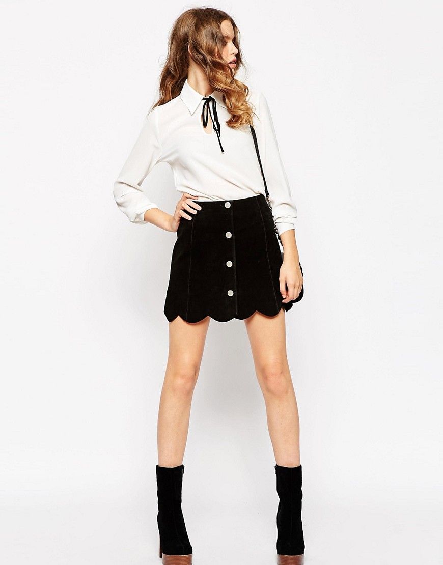 ASOS Suede A Line Skirt With Button Through And Scalloped Hem | ASOS US