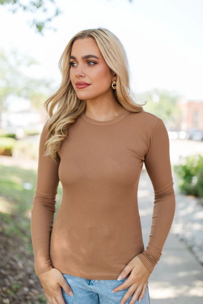 Make Your Choice Brown Ribbed Long Sleeve Tee | Pink Lily