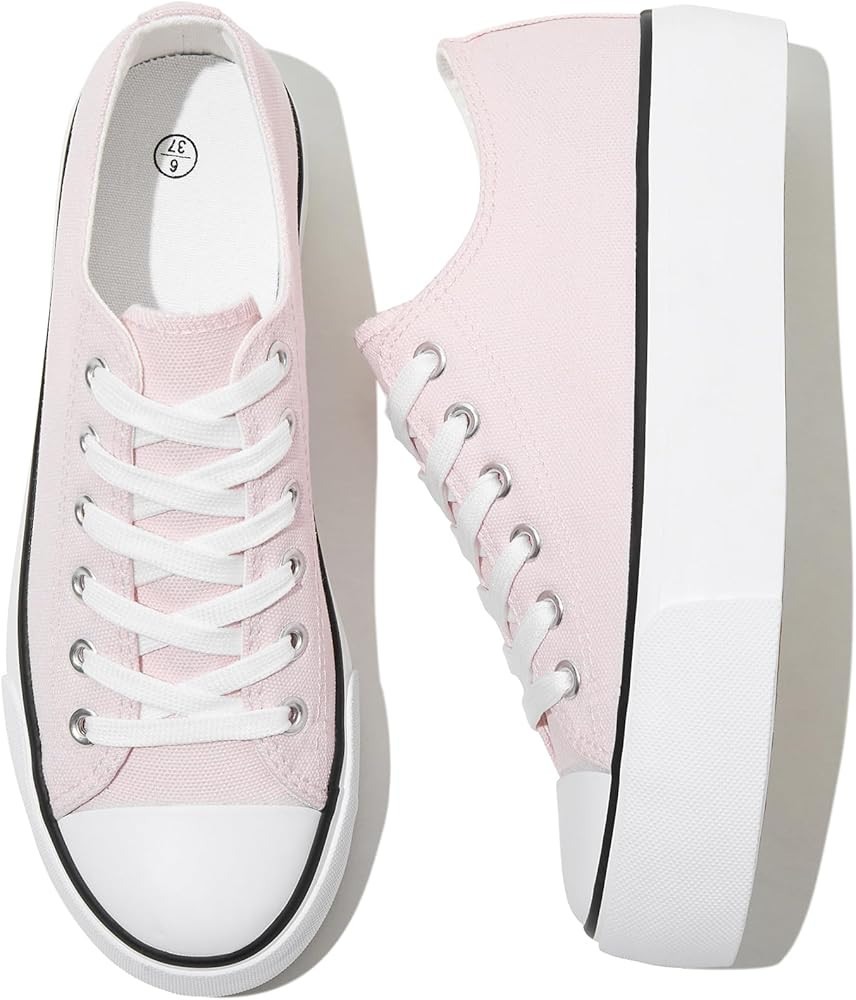 SERNIAL Womens White Platform Sneakers Low Top Platform Shoes Lace Up Canvas Shoes for Women | Amazon (US)