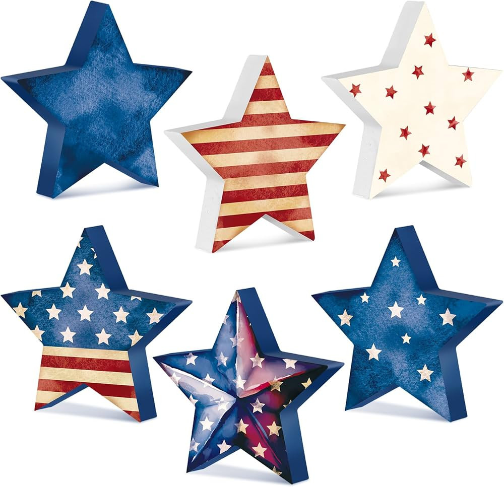 6 Pcs 4th of July Wooden Stars Signs Star Tiered Tray Decor Red Blue White Wood Star Shape Table ... | Amazon (US)