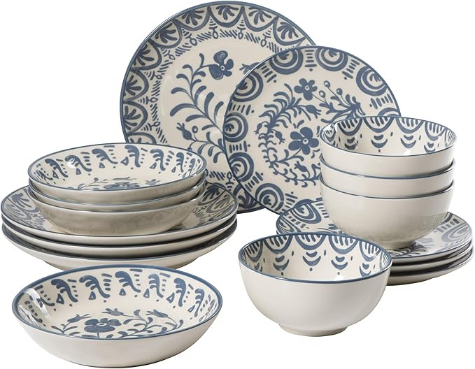 Amazon.com | Bloomhouse - 2-Time Oprah’s Favorite Things - Valencia Flor 16 Piece Dinnerware Se... | Amazon (US)