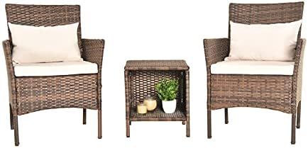 PCAFRS Patio Furniture Set 3 Piece, Patio Bistro Set 3 Piece,PE Rattan Wicker Chairs, Storage Tab... | Amazon (US)