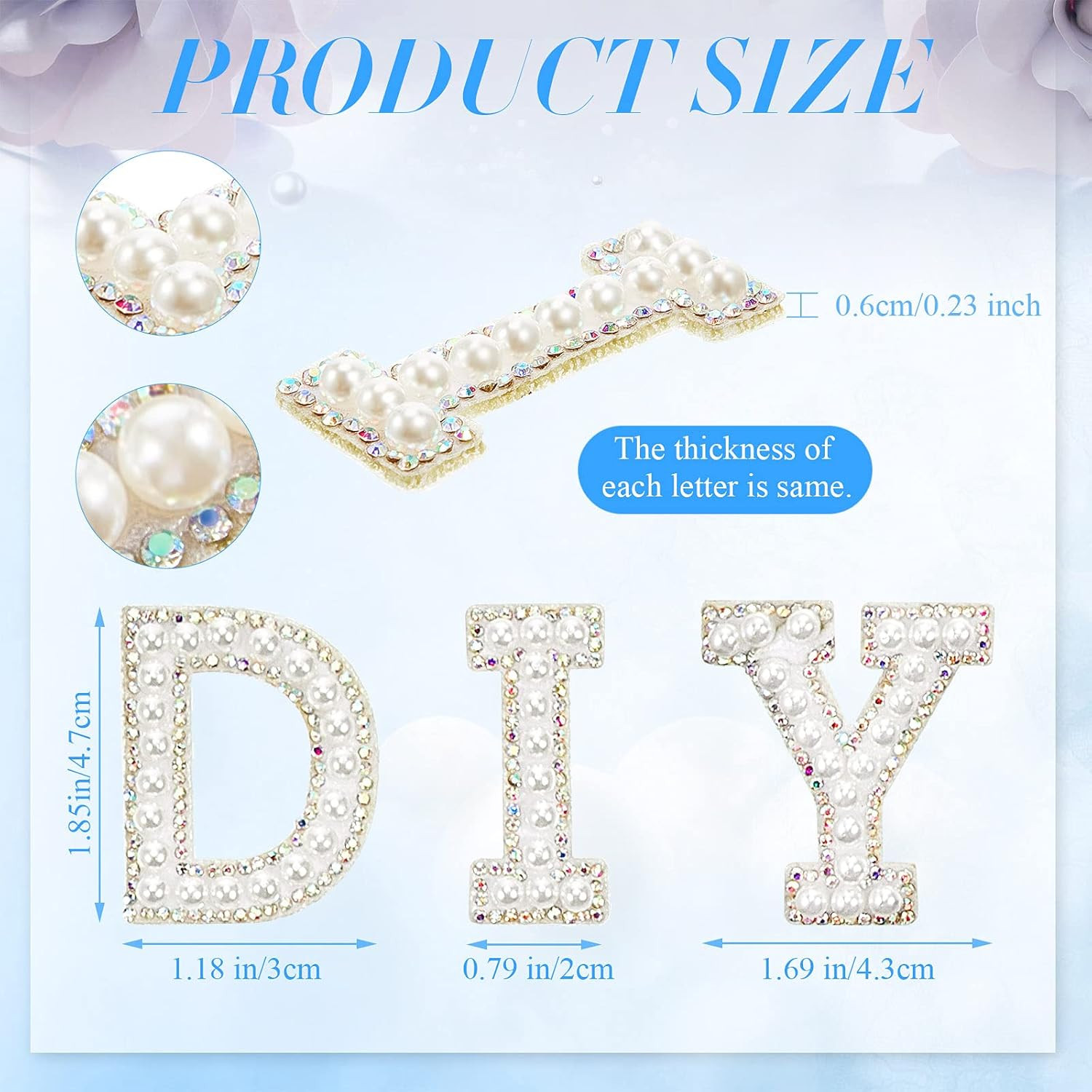 52 Pcs Iron on Letters Pearls Rhinestone English Patches Alphabet A-Z Glitter Pearl Sew On Patche... | Amazon (US)