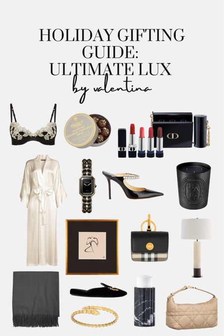 Holiday Gift Guide, gift guide for her, Lux gift ideas, gifts for her, Christmas gift ideas, Chanel watch, satin robe, Dior makeup, home decor, heels, candle, Dior bag 

#LTKGiftGuide #LTKSeasonal #LTKHoliday