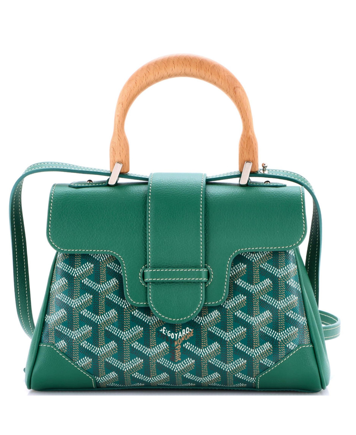 Pre-Owned Goyard Mini Saigon Top Handle Bag Coated Canvas with Leather - Green | Macy's