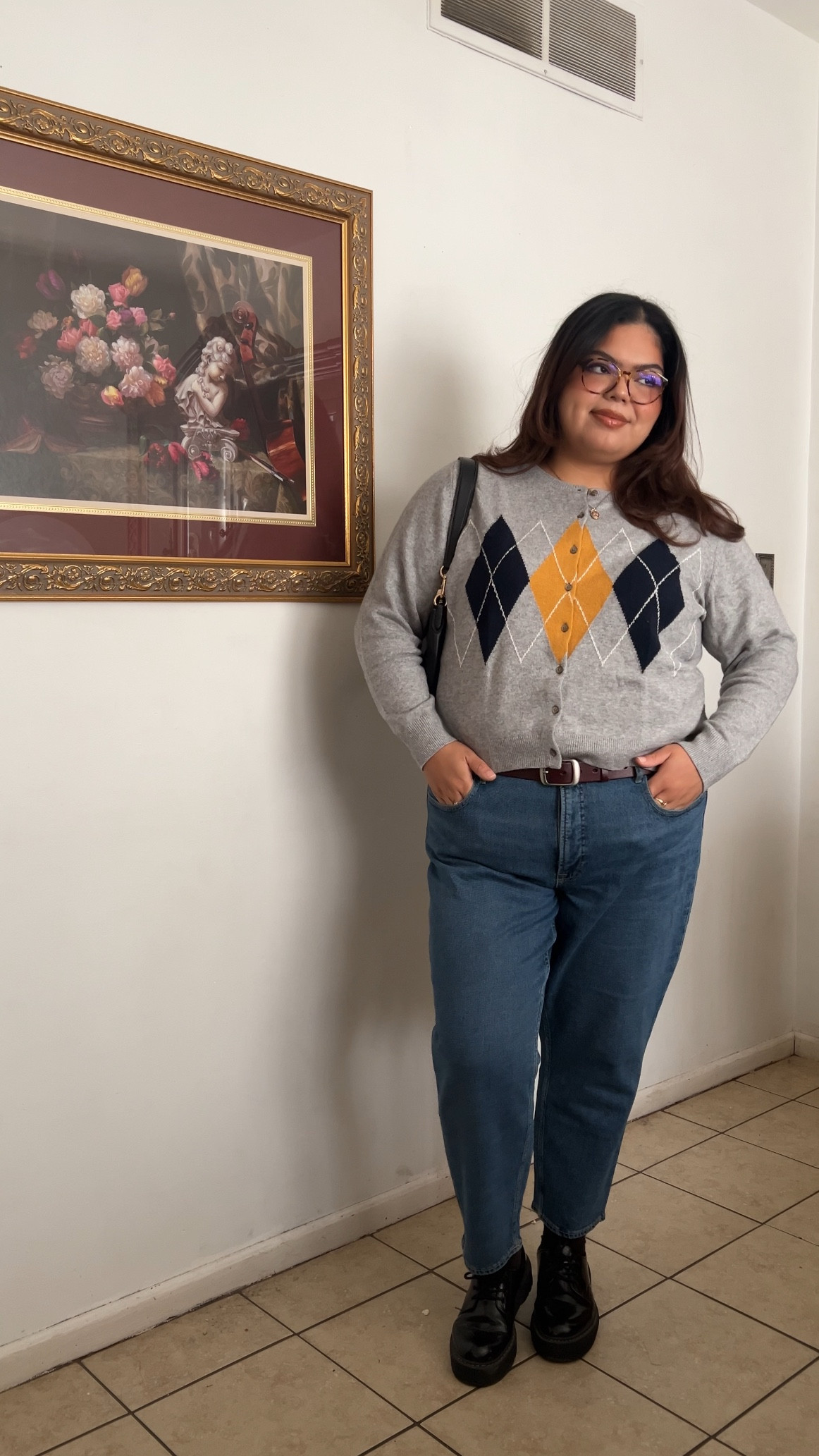 fall outfit. Fall wardrobe. Autumn aesthetic. Fall plus size outfit inspo. Plis size cardigan. Argyle cardigan. Academia fall outfit inspo. Plus size autumn fashion. 

#LTKStyleTip #LTKSeasonal #LTKPlusSize