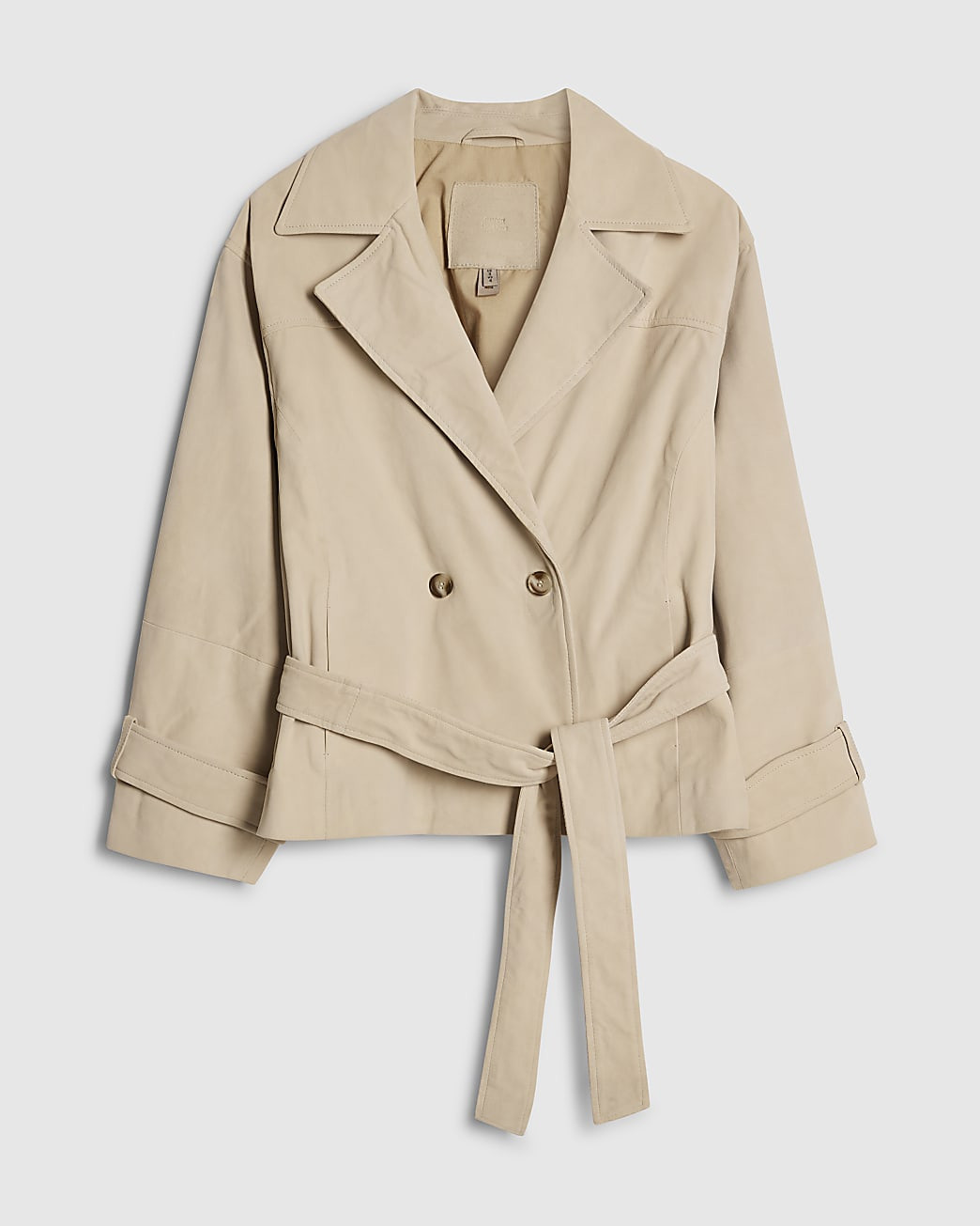 Cream Suede Cropped Trench Coat | River Island UK & IE