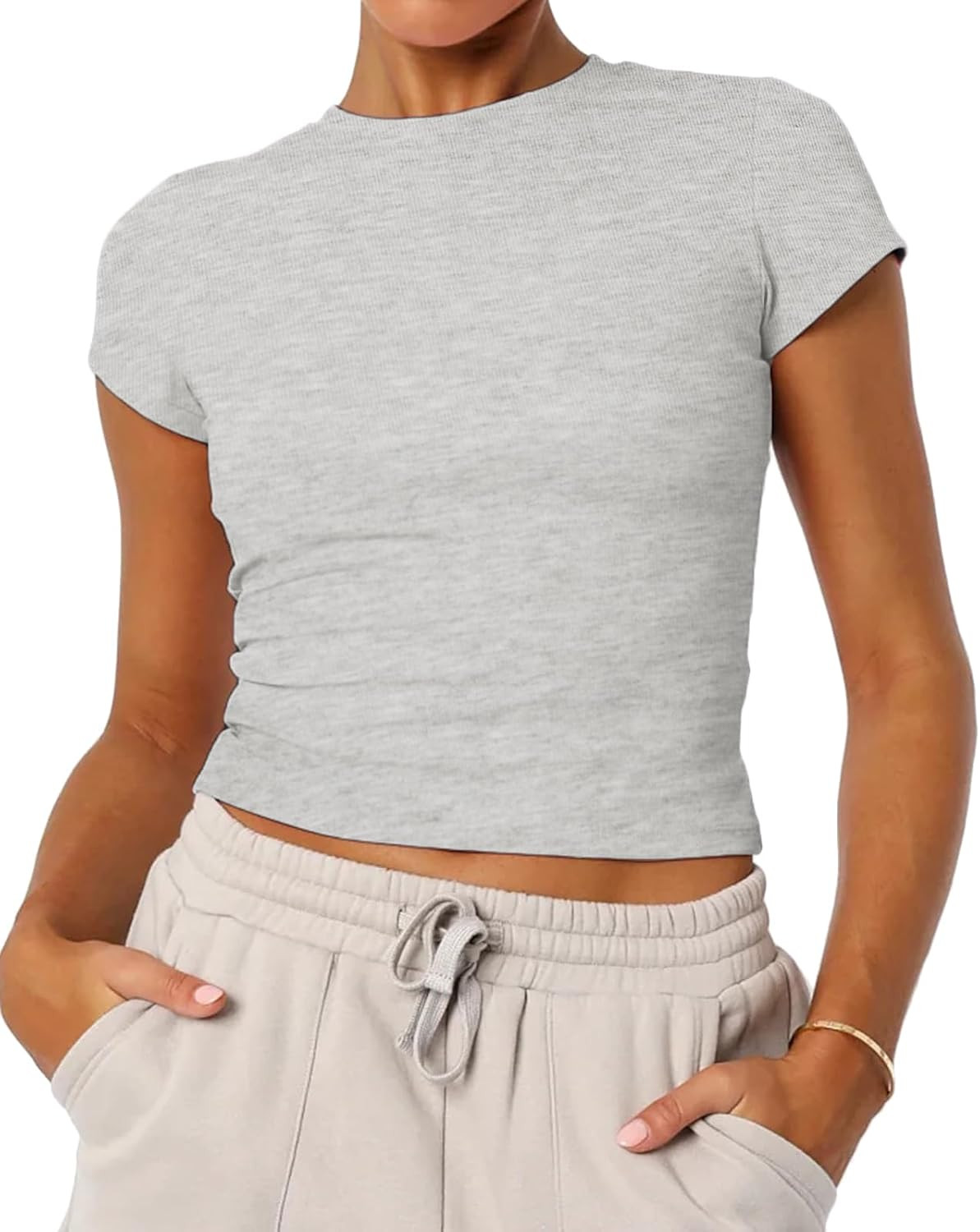 Women's Basic Summer Short Sleeve Crewneck T-Shirts Y2K Cute Going Out Tops Baby Tee | Amazon (US)