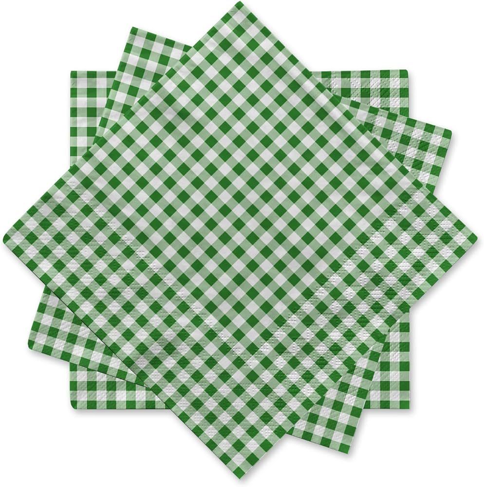 Gatherfun Disposable Napkins Paper, Green Plaid for Saint Patrick's Day Party (3-Ply, pack of 50) | Amazon (US)