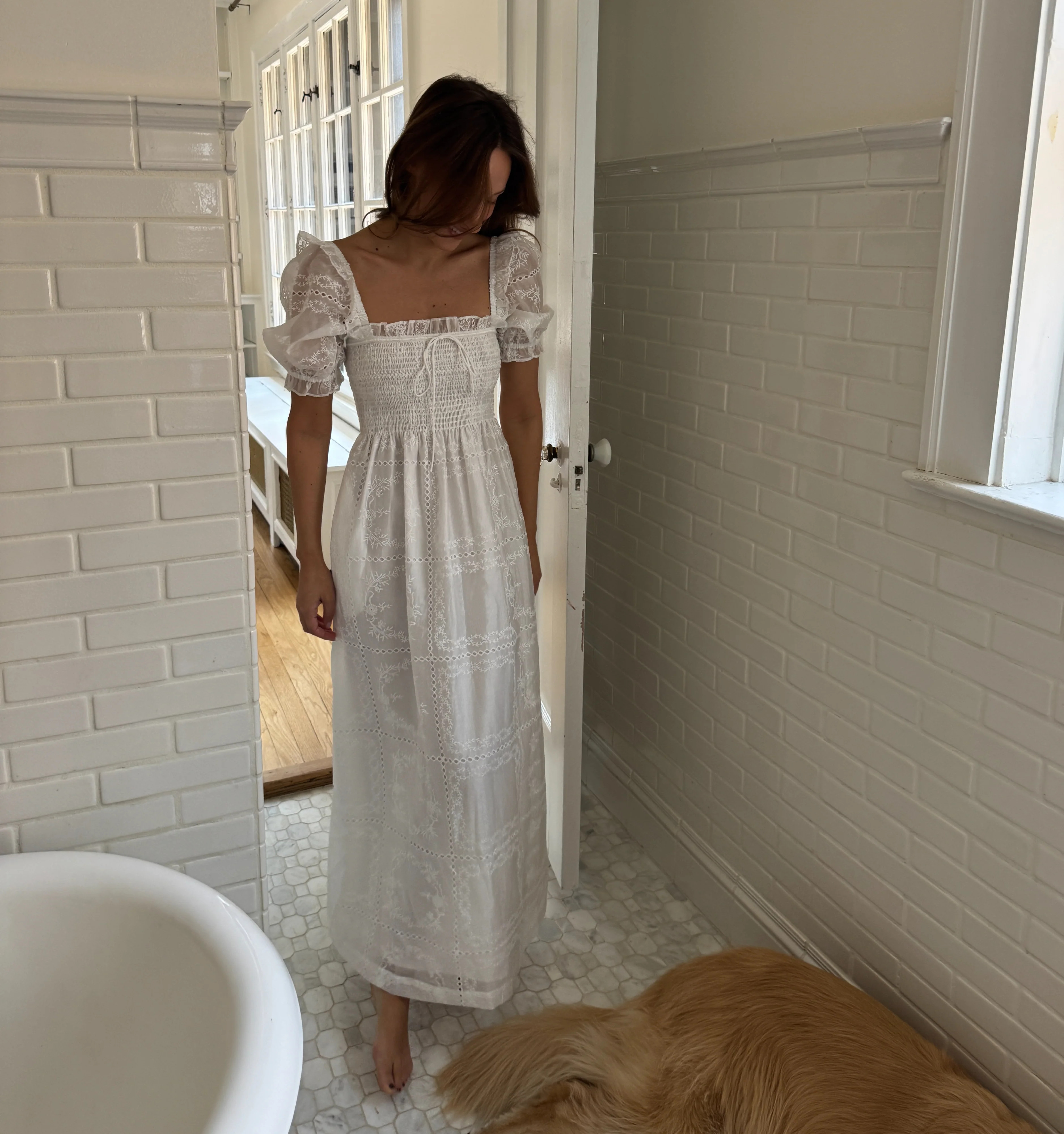 The Scarlett Nap Dress - White Shadow Stripe | Hill House Home US