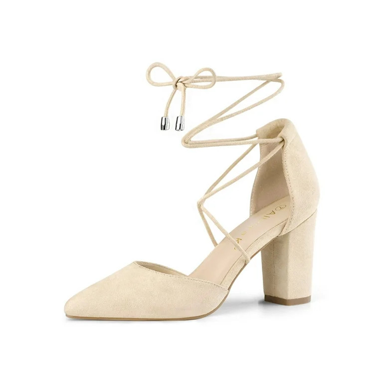 Allegra K Women's Pointy Toe Block Heels Lace Up Pumps | Walmart (US)