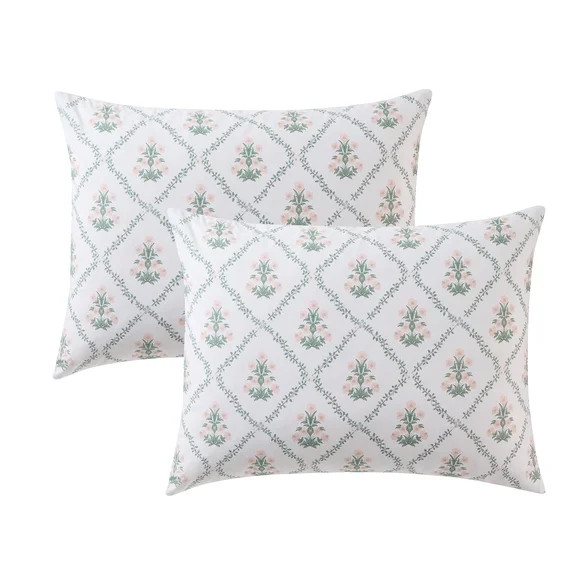 My Texas House Poppy Trellis 3-Piece Green/Pink Comforter Set, Full/Queen | Walmart (US)