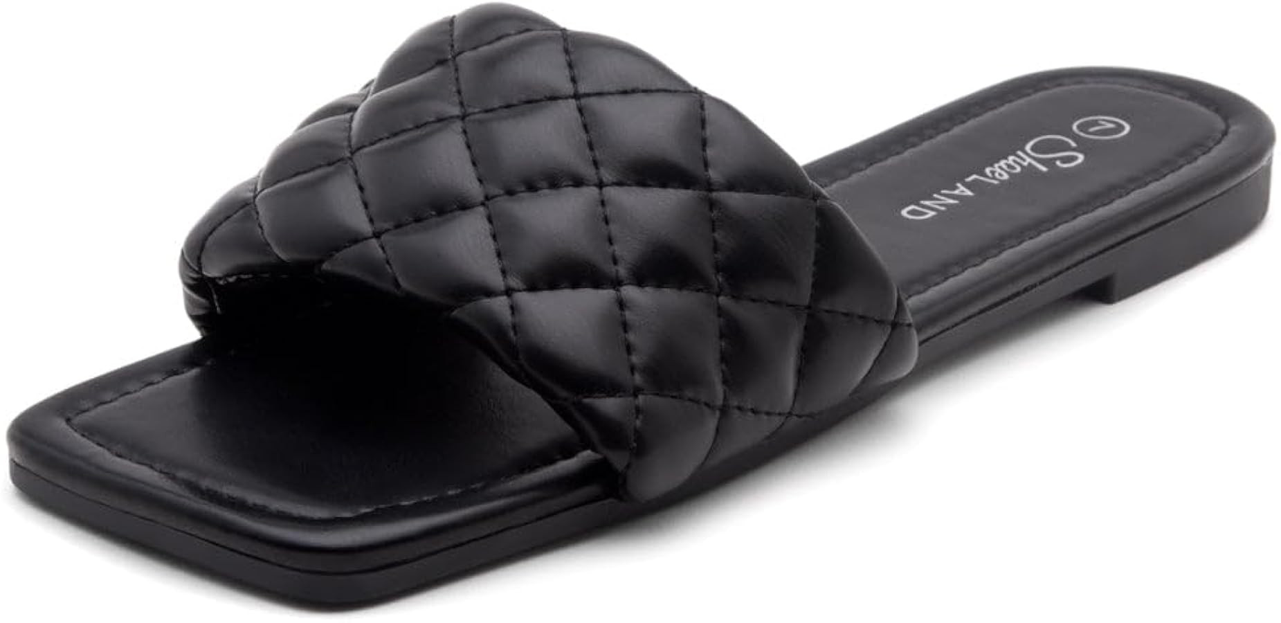 Shoe Land Women’s Flat Sandals – Quilted One-Band Fashion Slides with Square Open Toe & Comfo... | Amazon (US)