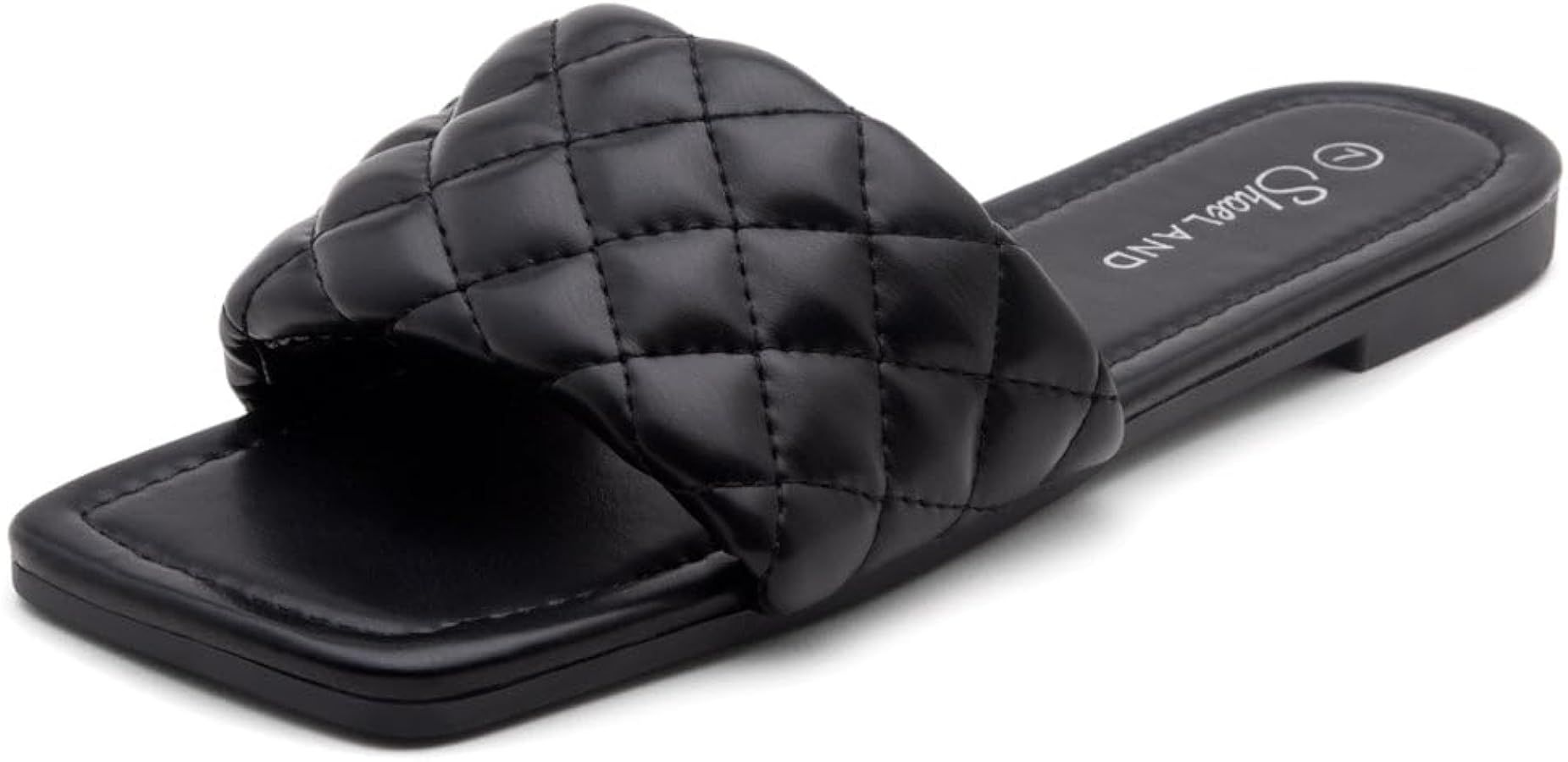 Shoe Land Womens Anisha Slip on Slides Quilted Single Band Square Open Toe Flat Sandals | Amazon (US)