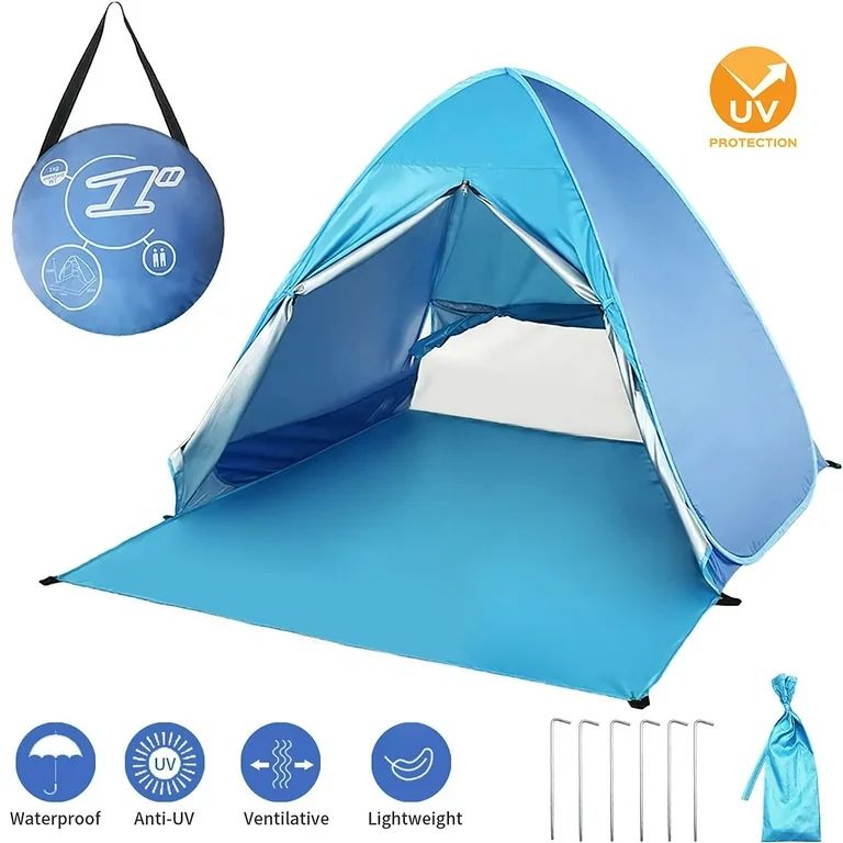 BEEPRINCESS Beach Tent, Anti-UV Pop Up Sun Shelter Beach Tent With Carry Bag for 2-3 Person, Ligh... | Walmart (US)