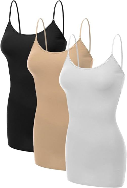 Emmalise Women's Basic Casual Long Camisole Adjustable Strap Cami Layering Top | Amazon (US)