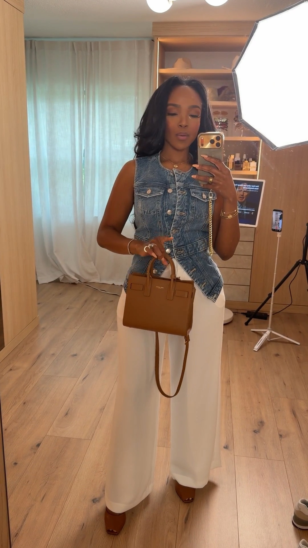 Scroll to shop!! Classic color combo including this denim vest and white trousers outfit. Perfect for brunch, work meetings, or a polished daytime look.

#LTKootd #LTKdayinmylife #LTKPetite