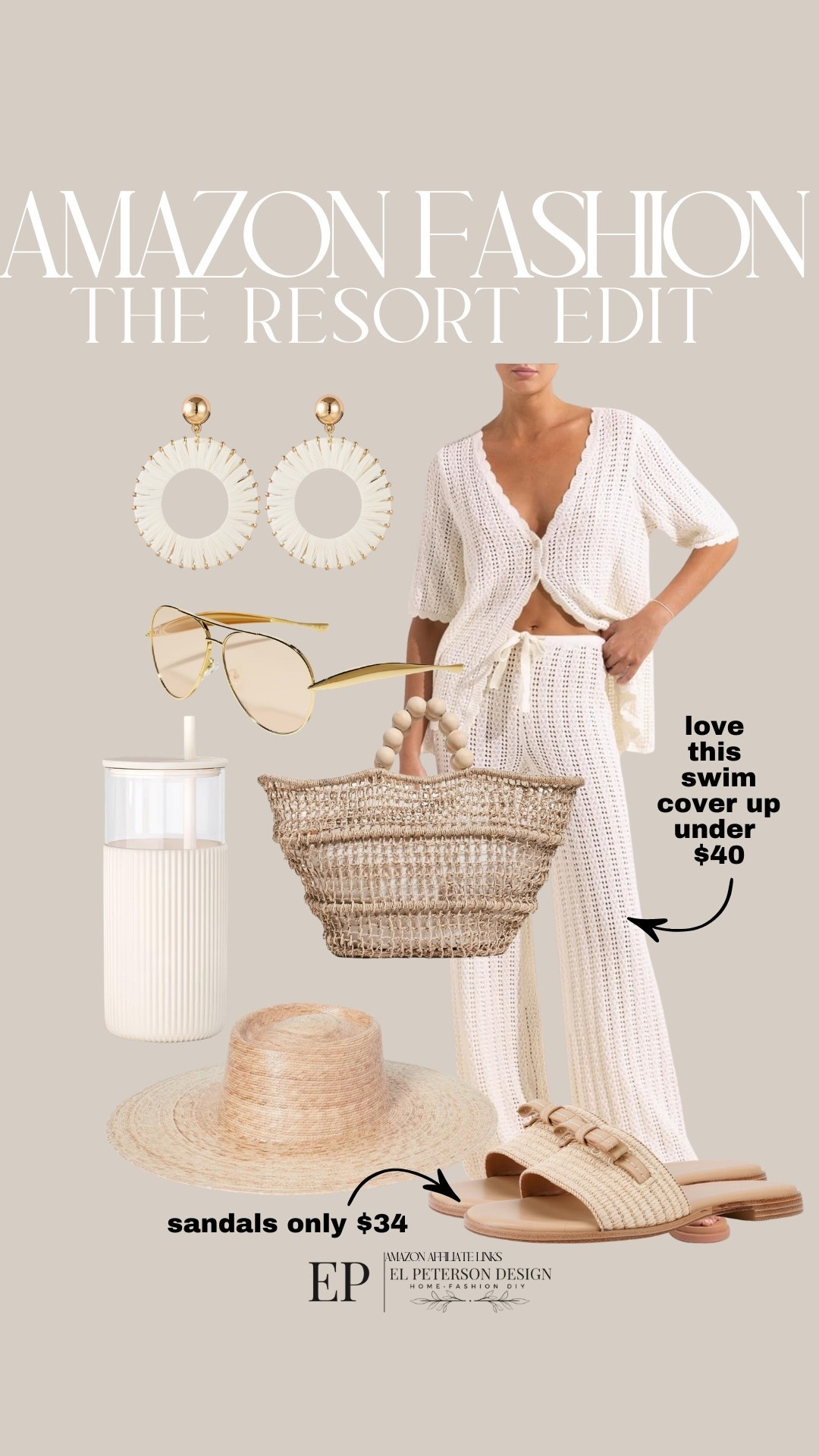 Amazon
Swim cover up
Straw purse
Hay
Earrings
Sandals 