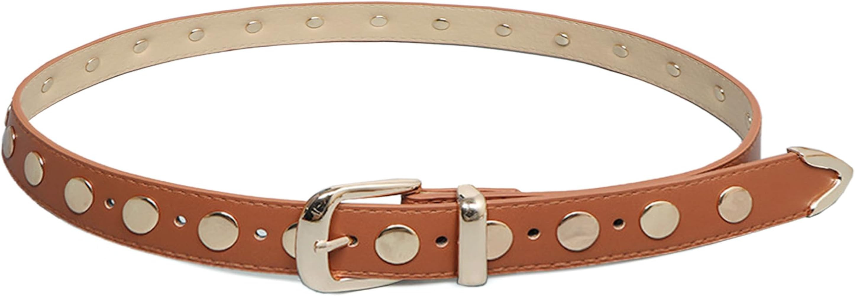 Women Fashion Punk Studded PU Leather Belt Vintage Buckle Sparkle Decorated Waist Belt for Jeans ... | Amazon (US)