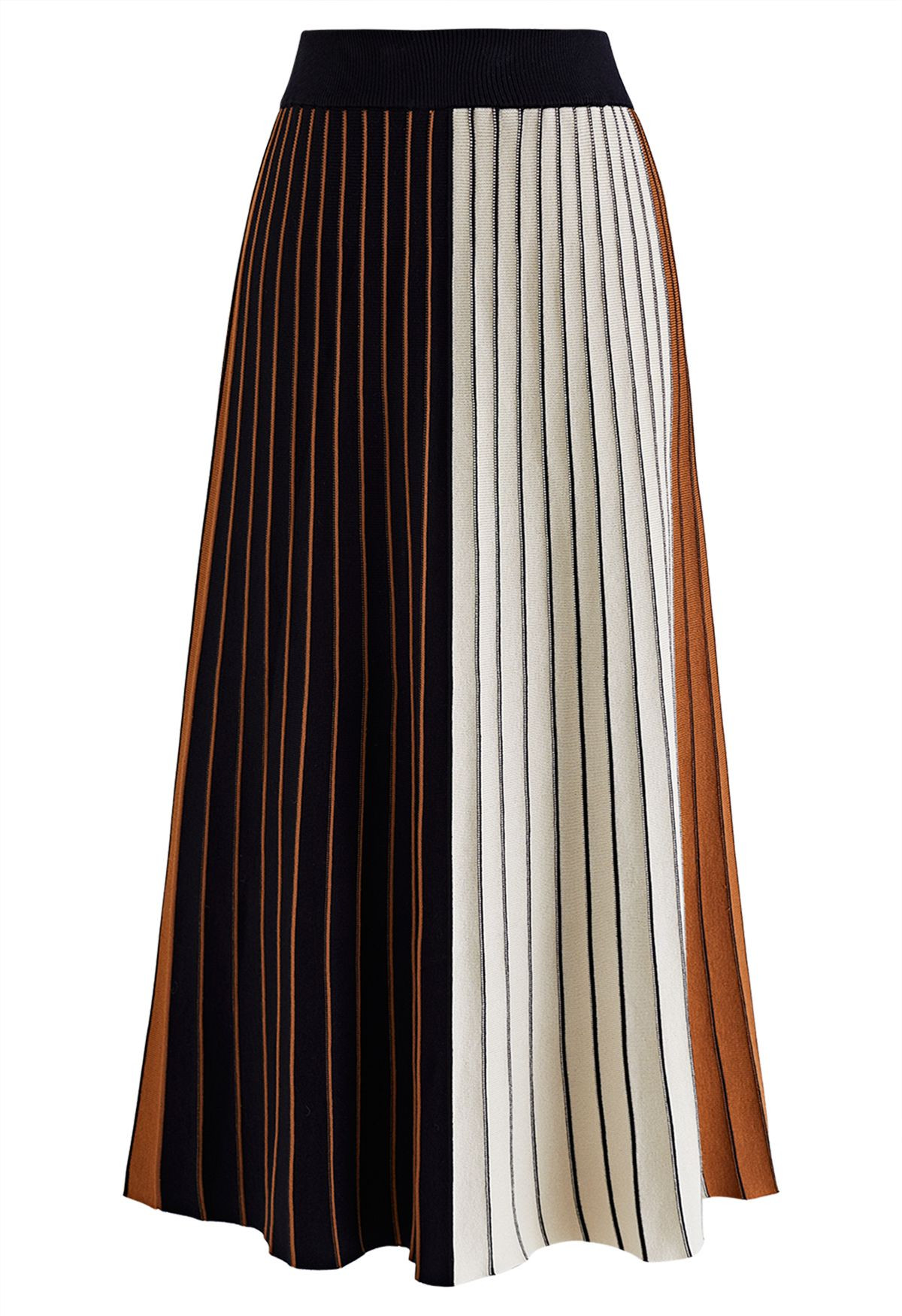 Color Block Pleated Effect Midi Skirt in Caramel | Chicwish