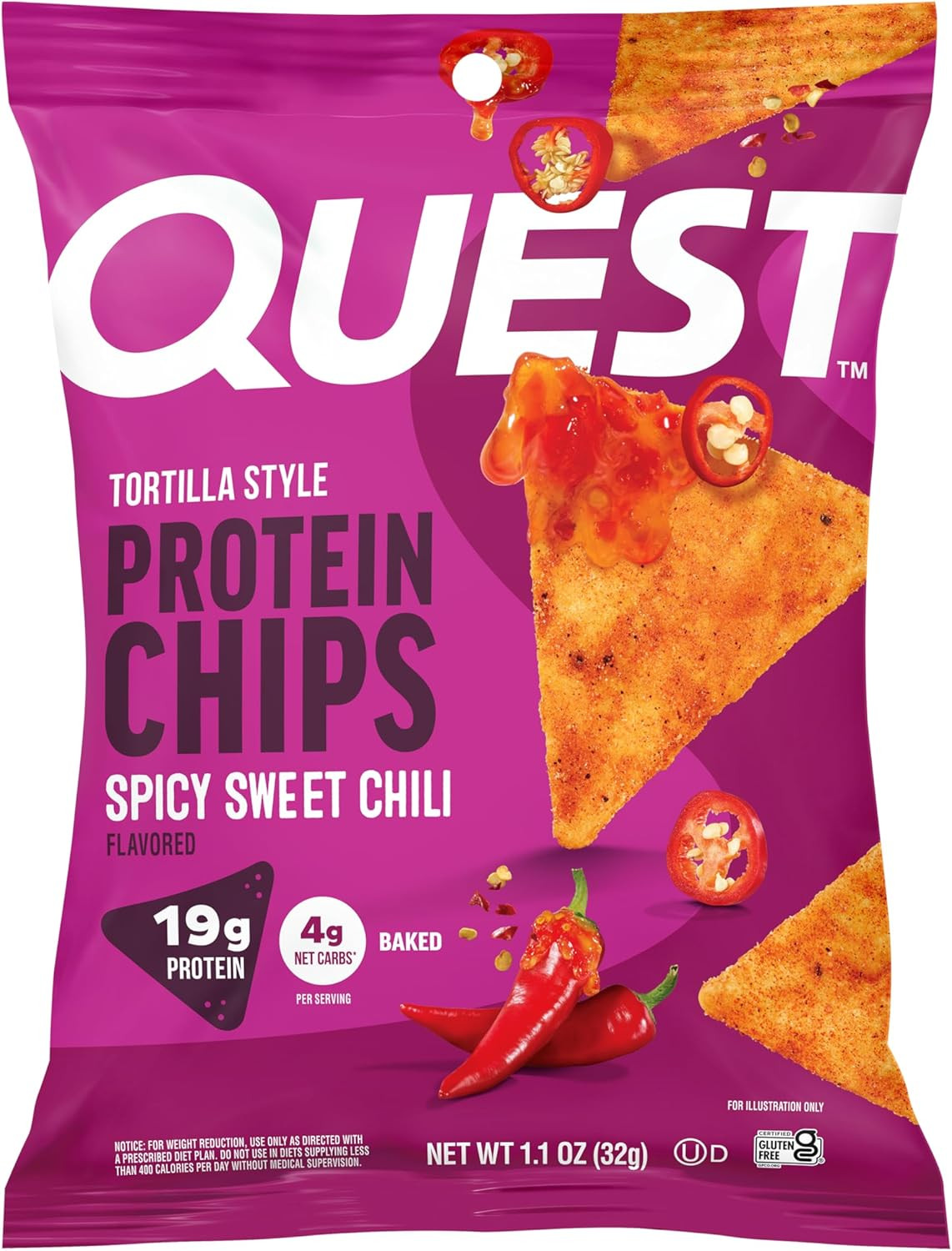 Quest Nutrition Spicy Sweet Chili Tortilla Chip, 19g Protein, 4g Net Carb, High Protein Low Carb,... | Amazon (US)
