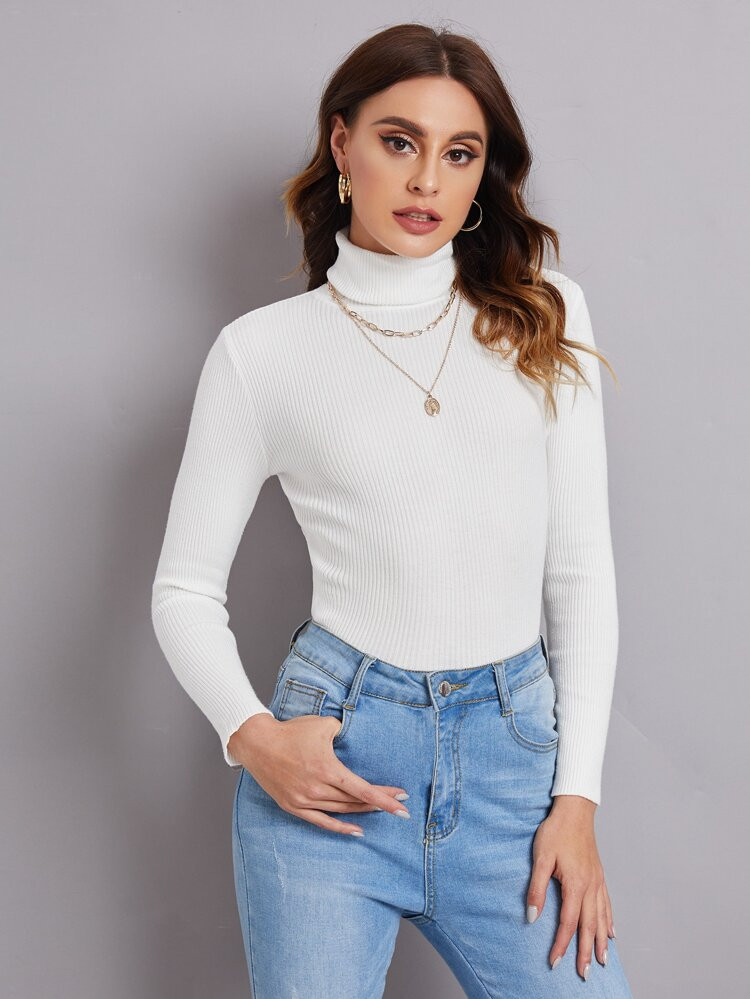Turtleneck Ribbed Knit Sweater | SHEIN