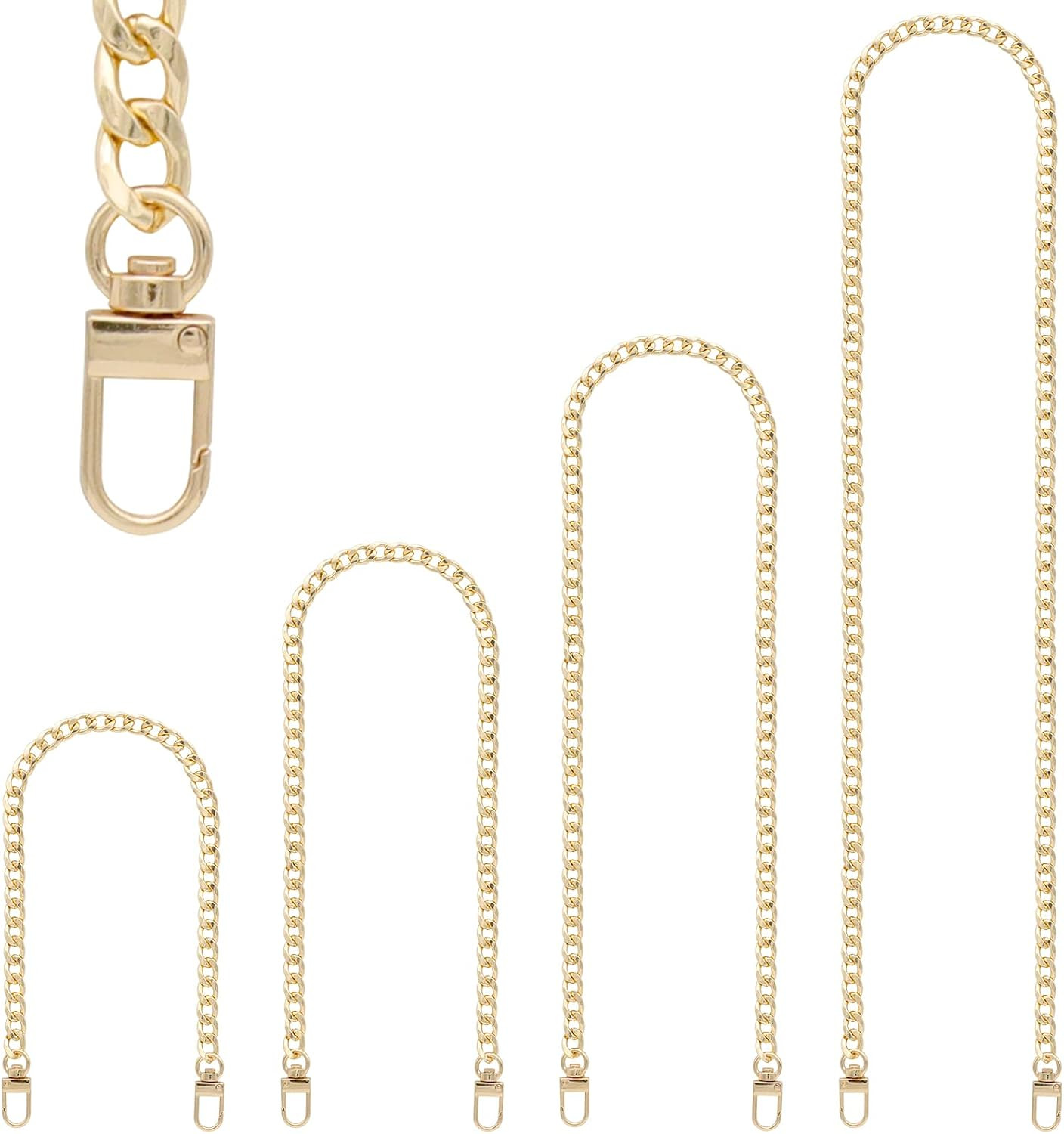 RAPUDA 4 Pieces Different Sizes Iron Replacement Flat Chains Iron, Metal Chain Strap for DIY Purse Handbag Shoulder Crossbody Bag Clutch (15.4 Inch, 23.6 Inch, 31. 4 Inch, 47.2 Inch) Gold | Amazon (US)