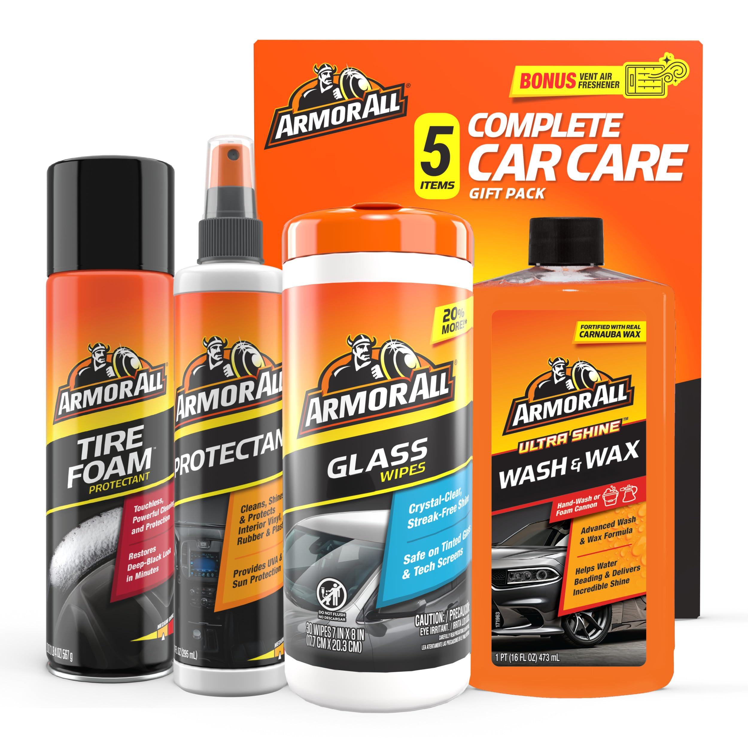 Armor All Car Wash and Car Cleaner Kit by Armor All, Includes Glass Wipes, Car Wash & Wax Concent... | Amazon (US)