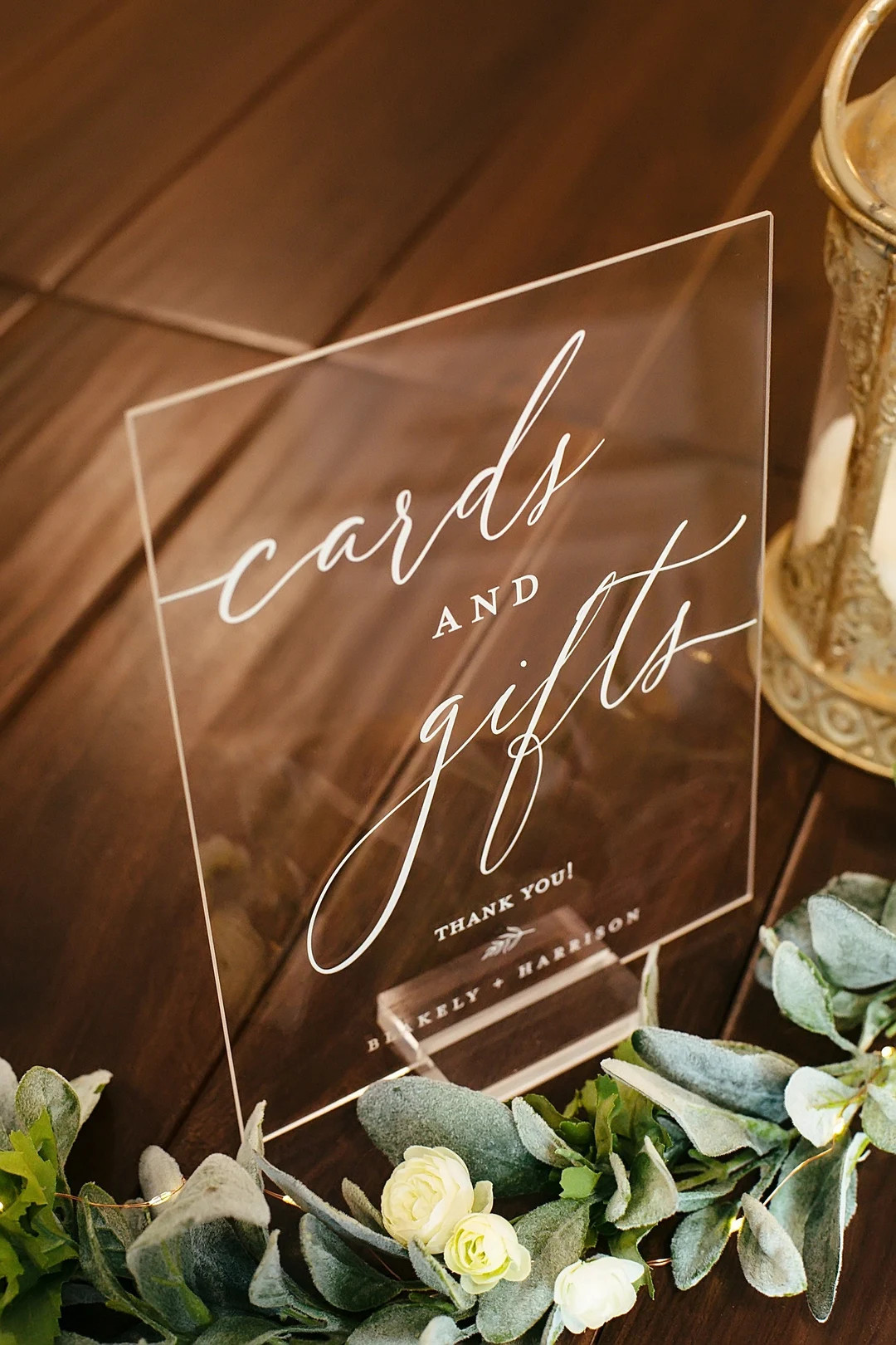 Cards And Gifts Modern Minimalist Clear Glass Look Acrylic Wedding Sign With Names, Lucite Perspe... | Etsy (US)