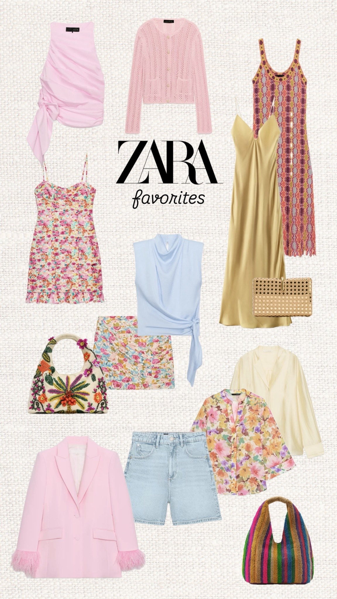 Colorful, feminine and made for sunshine 🌸✨ I find it hard to shop at Zara atm but did manage to find a few pieces I love for summer 😍☀️🤍

Like this post to save it to your favourite folder and come back later to shop.

zara new in, zara favorites, spring outfits, summer outfits, vacation outfits, floral dress outfit, pastel outfit ideas, satin dress women, pink blazer outfit, woven bag outfit, resort wear women, elegant casual outfits, feminine style inspiration, chic holiday outfits, floral co ord set, denim shorts outfit, european summer outfits, classy summer fashion, luxury looking outfits, capsule wardrobe