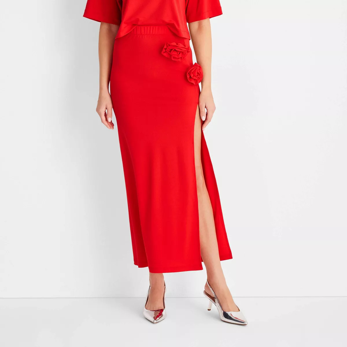 Women's High-Rise Rosette Ankle Skirt - Future Collective Red | Target