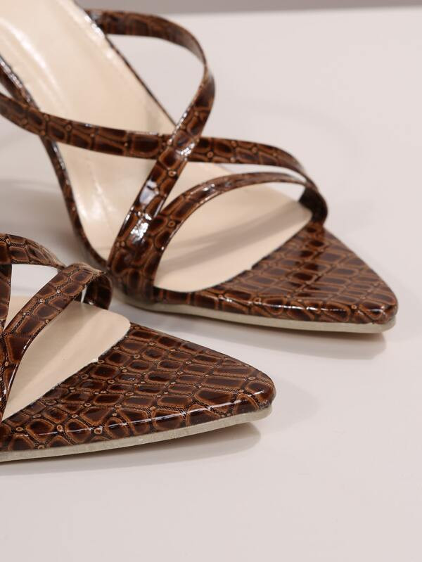 Women Crocodile Embossed Stiletto Heeled Mule Sandals, Fashion Summer Heeled Sandals  SKU: sx2204... | SHEIN