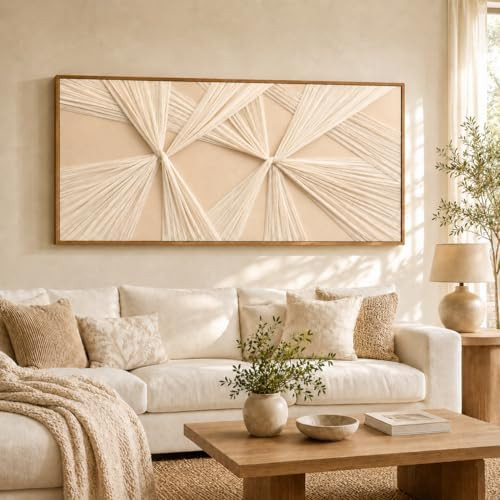 Artists' Handicraft, Extra Large Luxury 3D Fabric Neutral Textured Wall Art, Minimalist Abstract ... | Amazon (US)