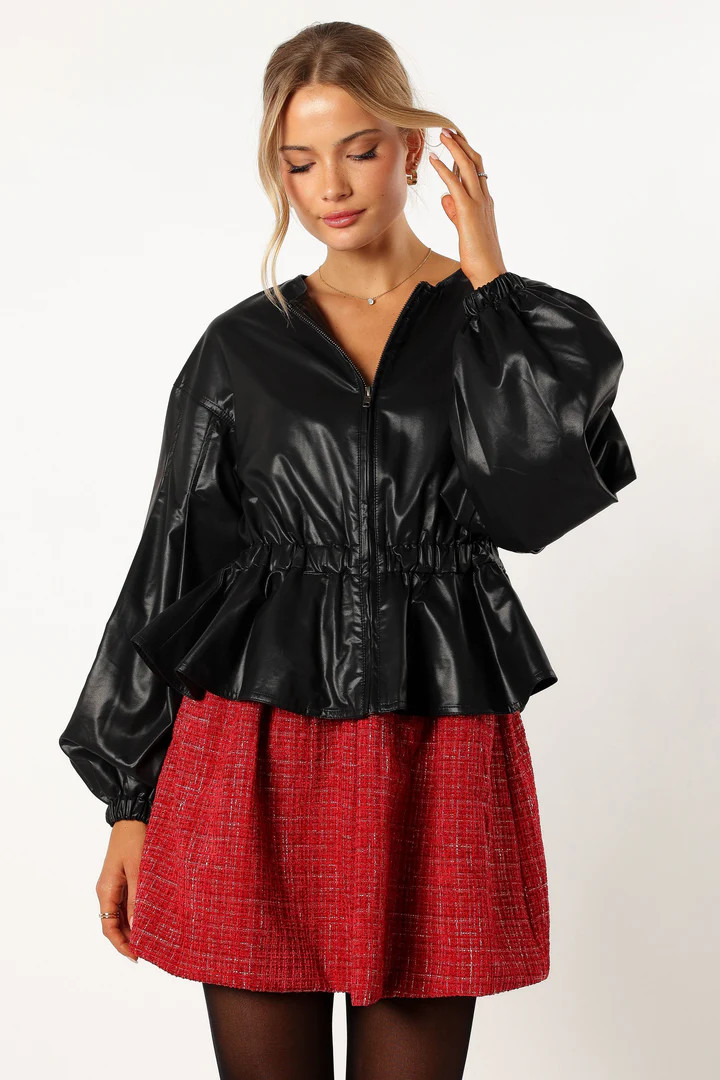 Ivanna Faux Leather Puff Sleeve Jacket - Black | Petal & Pup (US)