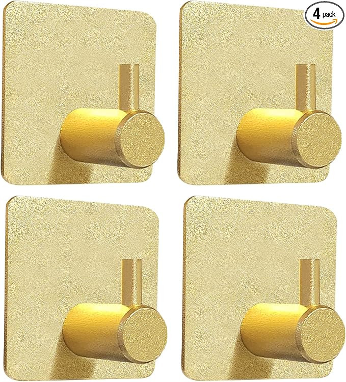 BIOMOTY Gold Adhesive Hooks 4 Packs, Sticky Towel Hooks Wall Mounted, Heavy Duty Stick on Wall Ho... | Amazon (US)