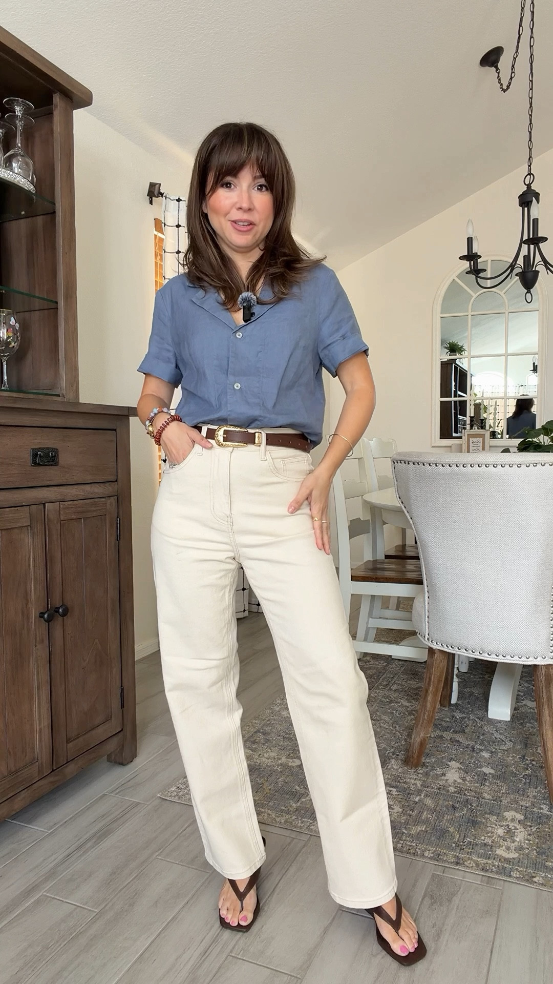 The straight-leg cream jeans are one of those pieces I reach for constantly because the fit works so well on a 5’2 frame. High rise, clean lines, and the neutral color makes them easy to style with everything. I paired them with a relaxed button-up and simple sandals for an easy mom-life outfit that still looks put together.

Pieces like this are the ones I repeat on busy days because they work for school runs, errands, and casual dinners without overthinking it.
Top XS 
Jeans 25 I’m 5ft2


#LTKootd #LTKPetite