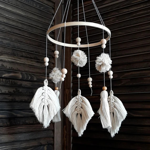 Hippie Baby Mobile Hippie Nursery Mobile Hippie Crib Mobile Natural Baby Mobile Handmade Cot Toy | Etsy (US)