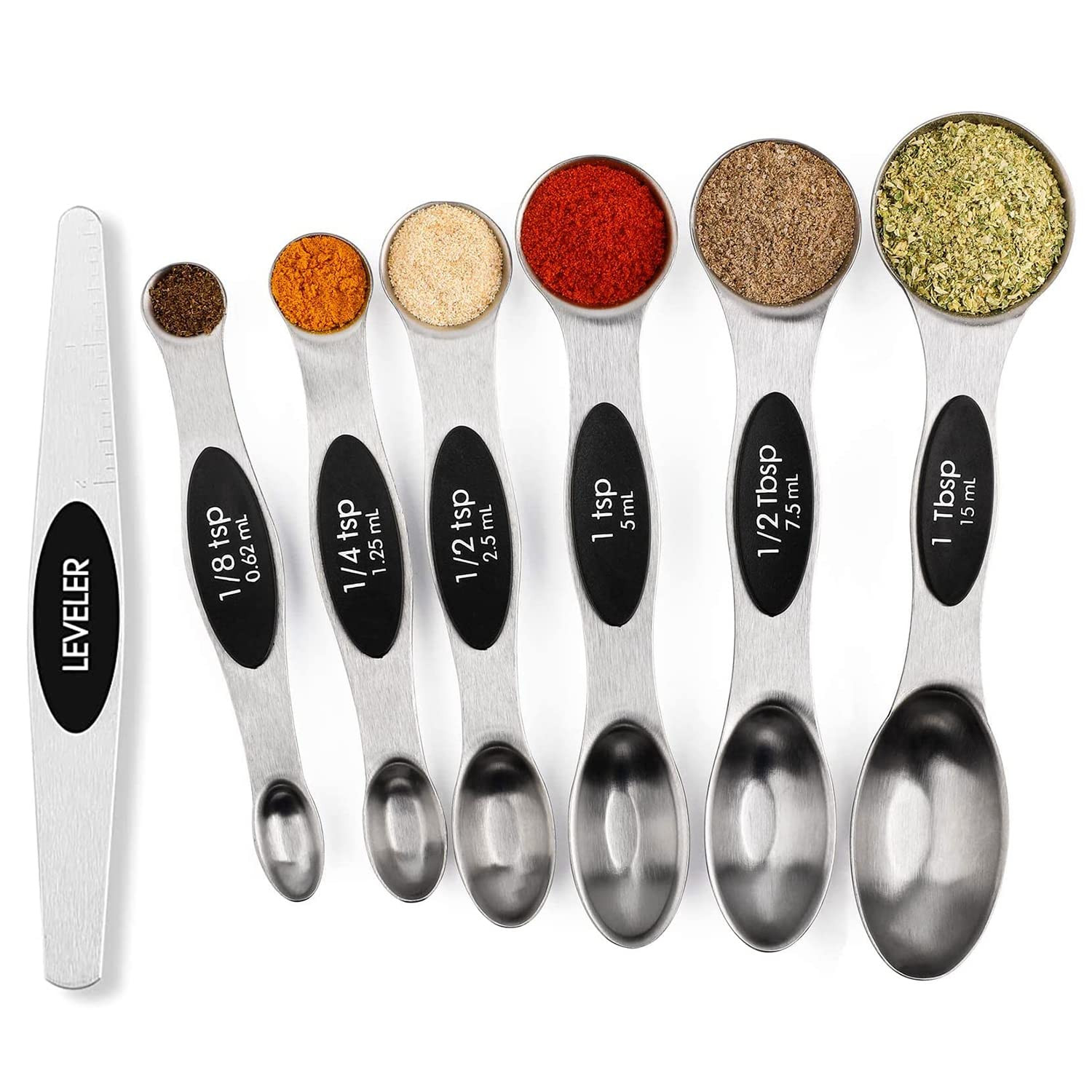 Magnetic Measuring Spoons Set Stainless Steel with Leveler, Stackable Metal Tablespoon Measure Sp... | Amazon (US)