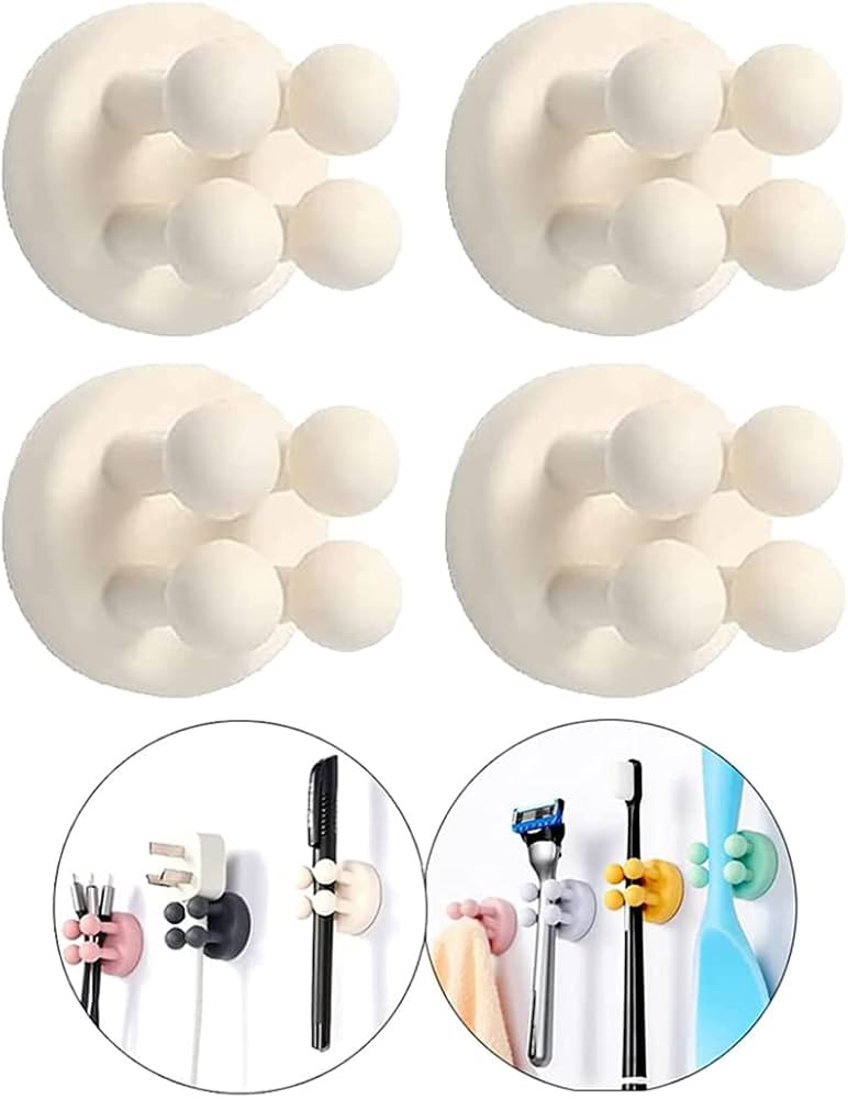 Silicone Toothbrush Holders - 4 Pcs Razor Hooks Adhesive Wall Mounted for Hanging Towel Key Plug ... | Amazon (US)