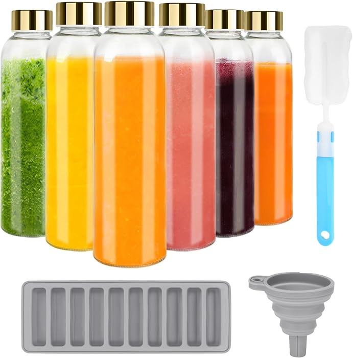 Zukro 18 oz Glass Juice Bottles with Gold Lids, Leak Proof, Set of 6 | Amazon (US)