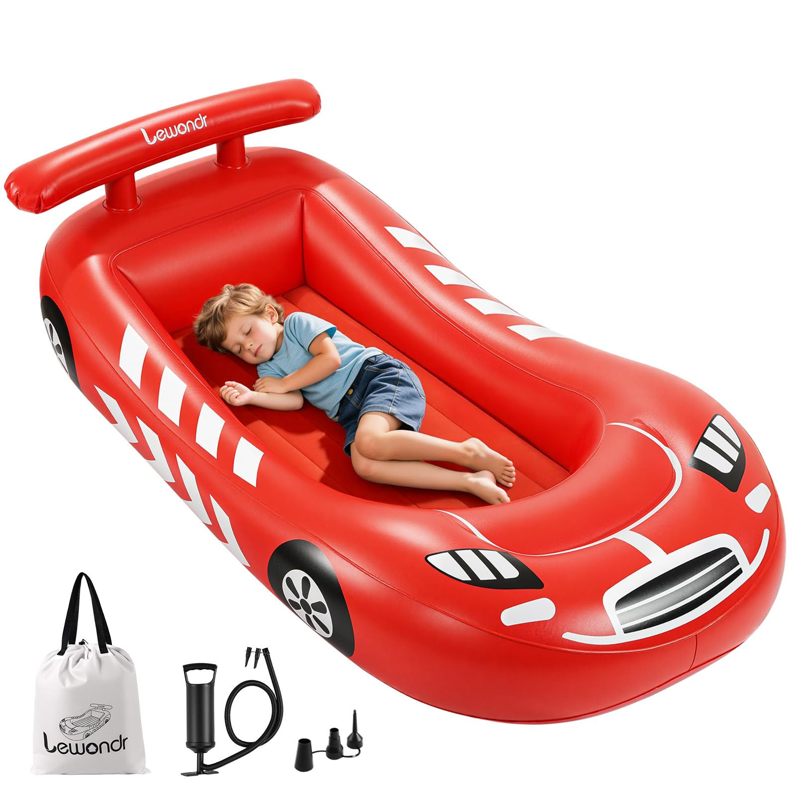 Lewondr Inflatable Kids Bed, Racecar Toddler Air Mattress with Safety Bumpers, Toddler Blow up Ma... | Amazon (US)