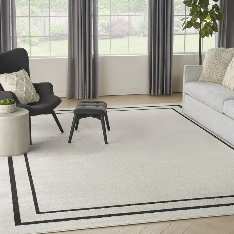 Nourison Essentials Indoor/Outdoor Ivory/Black 8' x 10' Area Rug, (8x10) - Walmart.com | Walmart (US)